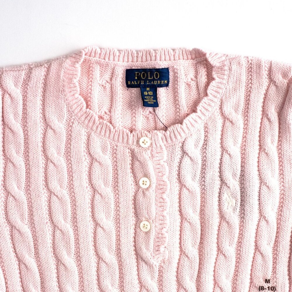 NEW Polo Ralph Lauren Girls Cable Knit Cotton Sweater Dress Pale Pink $75 M 8-10 - Picture 5 of 10